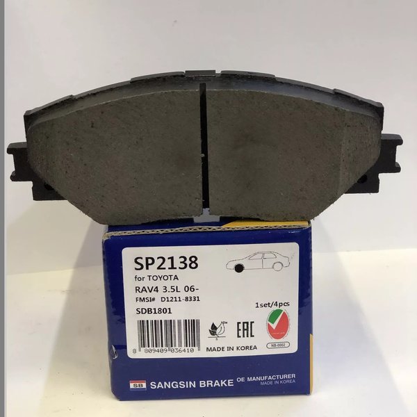 Колодки тормозные передние Toyota 04465-42180 Sangsin SP-2138 ACA3# GSA33 ASA (D2268H,NP1058,PF1530)