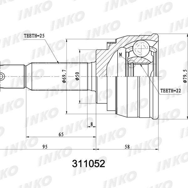 Шрус Hyunda 49507-25A00 Inko 311052 (CO-3600) Accent 00-05