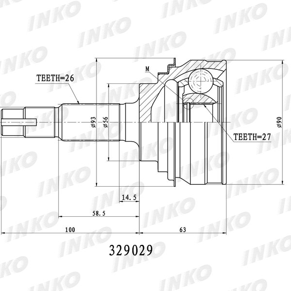 Шрус Toyota 43410-20251 Inko 329029 2/3C-T SXV10/15/20 #V30/40/32/33 ST202/203 27x56x26 (TO-12)