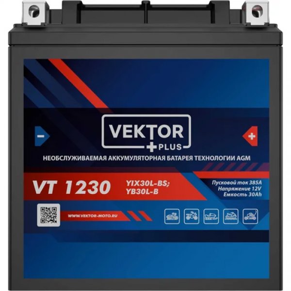 Аккумулятор мото VEKTOR PLUS VT 1230 30 А/ч L