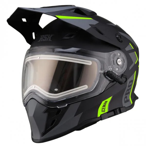 Шлем dual sport RSX Iceman (H331) Winter (желтые очки) черно-зеленый матовый (63-64 см) 2XL