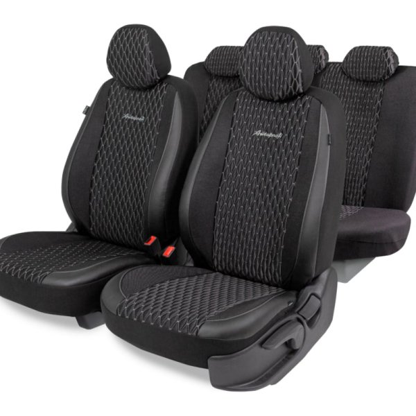 Чехлы автомобильные лён + экокожа Autoprofi Premium Black Ice 11предметов черный/т.серый