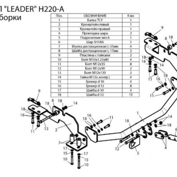 Фаркоп Hyundai H1 2004-2007 2WD (крюк съемный на двух болтах)