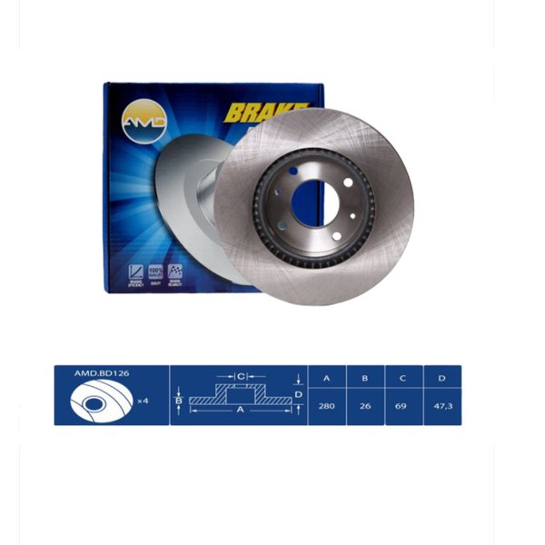 Диск тормозной перед Hyundai 51712-3D300 AMD AMD.BD126 Elantra 2.0L G4GC 01/04-06/08 Sonata EF D=280